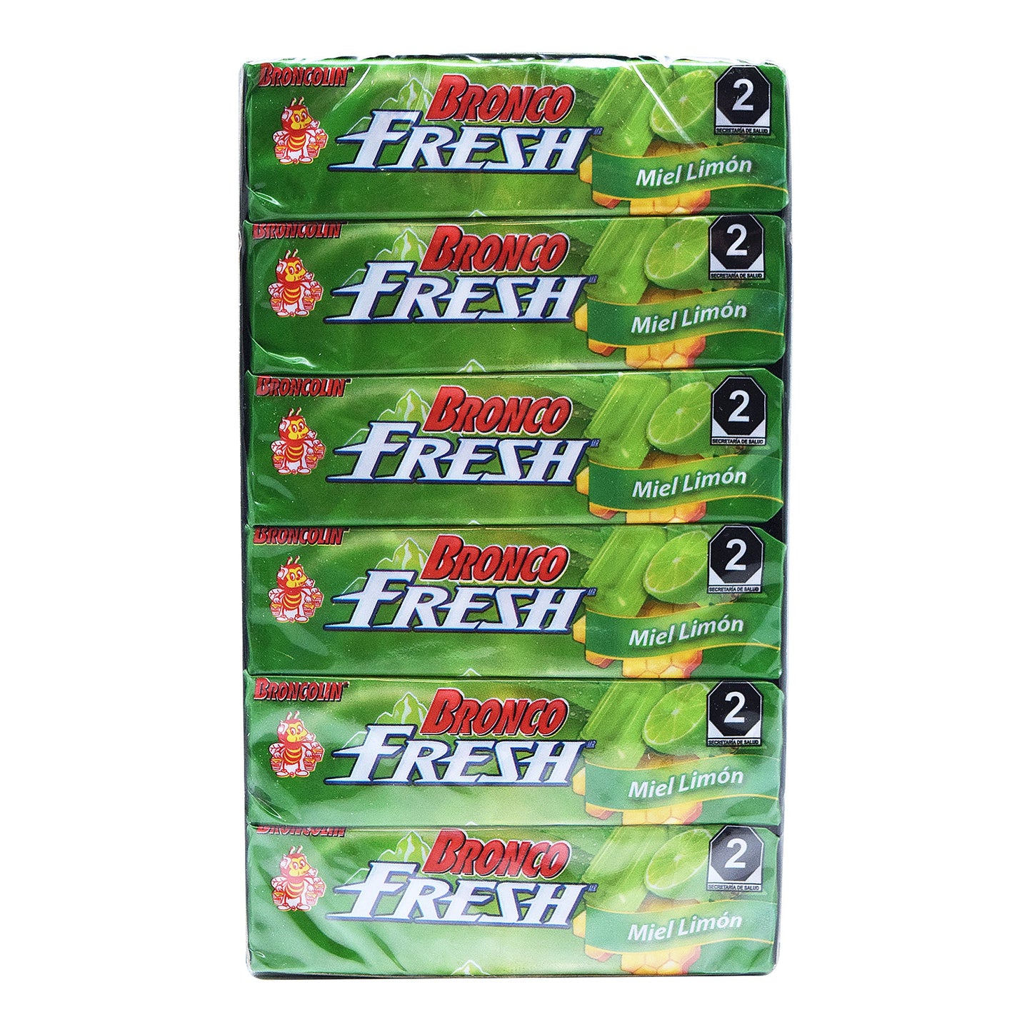 BRONCO FRESH Sabor Miel Limón Tubo. c/9 CARAMELOS 3.66 G. Exh. c/12 Pzs.