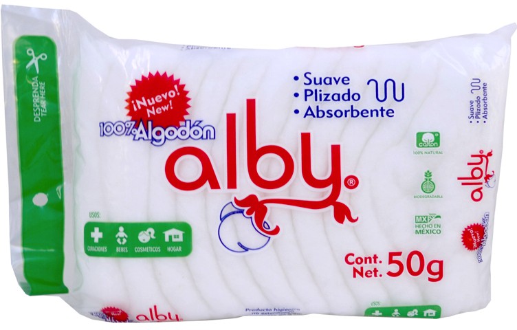 ALGODON ABSORBENTE PLISADO (Alby) Bolsa c/ 50 G.