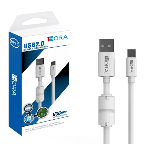 CABLE Eda. USB 2.0 / Sda. Tipo-C / 1.5 Mts. Mod. CAB150 Col. Blanco.