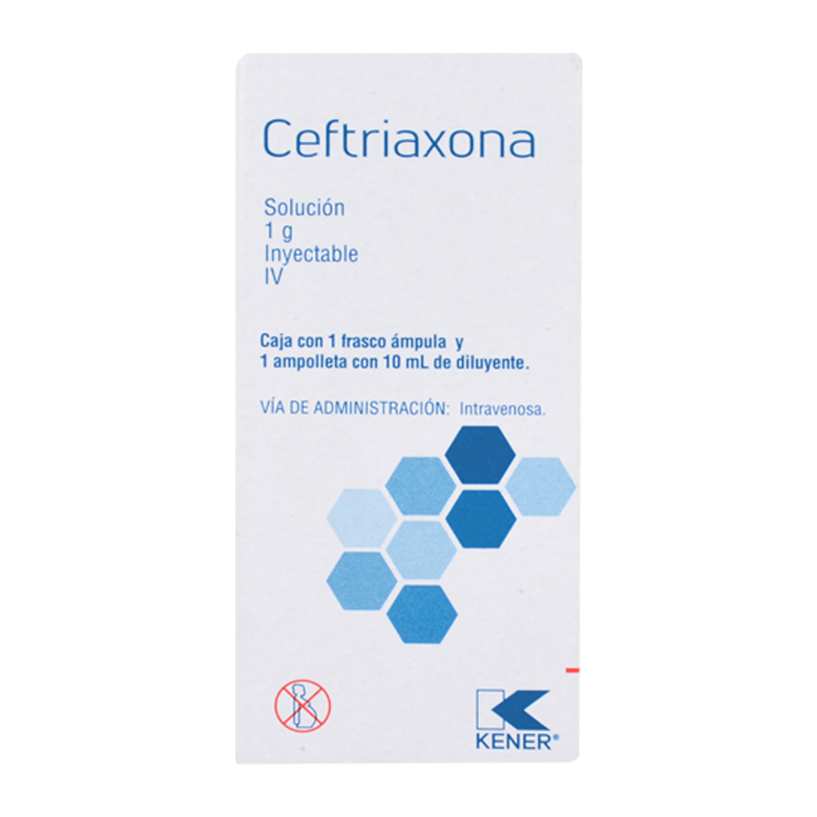 CEFTRIAXONA (Kener) I.V. Sol. Iny. c/1 AMPTA. 1 G/10 ML.