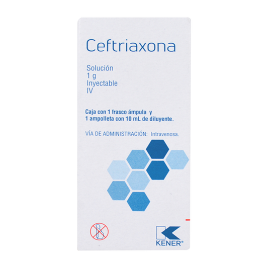 CEFTRIAXONA (Kener) I.V. Sol. Iny. c/1 AMPTA. 1 G/10 ML.