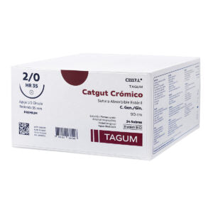 CATGUT CRÓMICO (Tagum) Cal. 2-0/L: 75cm/Aguja HR25 Sob. c/1 Pza.