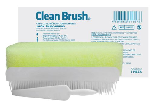 CLEAN BRUSH Benzalconio SOLUCIÓN al 1% Cepillo Quirúrgico c/1 Pza.