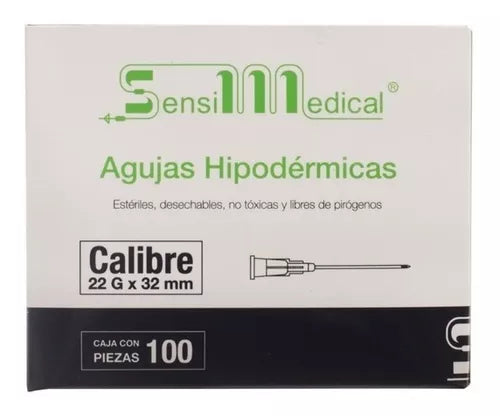 AGUJA HIPODERMICA (Sensimedical) 22Gx1-1/4"(32mm) Cja. c/100 Pzs.