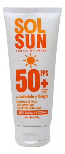 SOLSUN Protector Solar 50+FPS CREMA Facial y Corporal Tubo c/100 G.