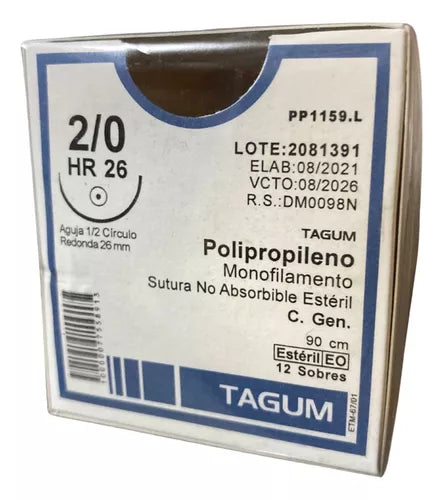 POLIPROPILENO (Tagum) Cal. 2-0/L: 45cm/Aguja DS25 Sobre c/1 Pza.