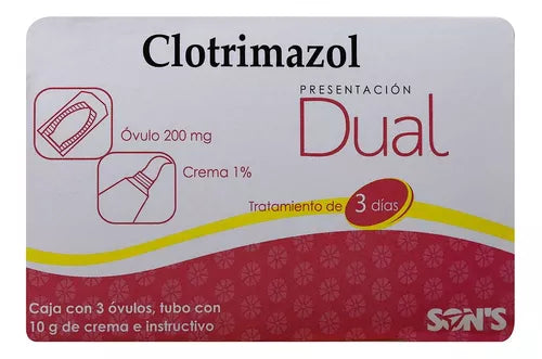 CLOTRIMAZOL (Son´s) DUAL 3 Dias c/3 OVS. 200 MG. y Tubo CMA. 10 G. 1%.