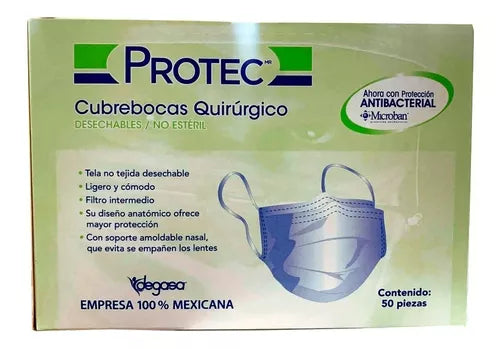 CUBREBOCAS QUIRCO. PLIZADO c/Microban Color Azul (Protec) Cja. c/50 Pzs.