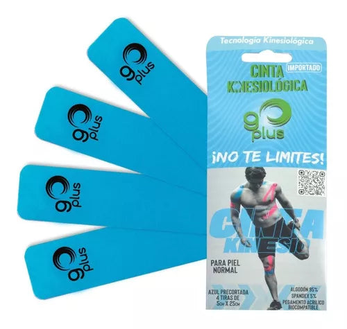 CINTA KINESIO PRECORTADA (Go Plus) Col. Azul Paq. c/4 TIRAS 25x5 CM.