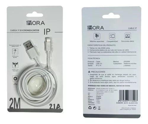 CABLE Mod. CAB185 Eda. USB 2.0 / Sda. Tipo C 2.1A / 2.0 Mts. Col. Blanco.