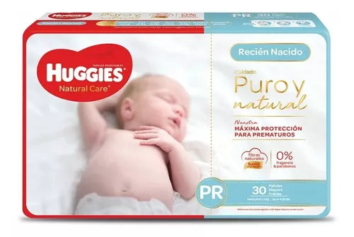 HUGGIES NATURAL CARE Prematuro (Hasta 2.2 Kg.) Paq. c/30 Pzs.