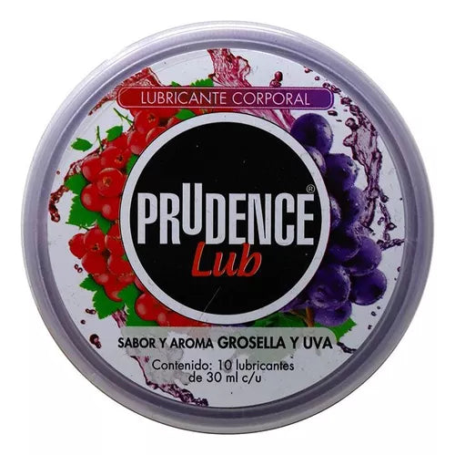 PRUDENCE LUB Lubricante Corporal GROSELLA y UVA. Vitrolero c/10 Fcos. 30 ML.