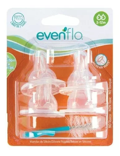 MAMILA DE SILICÓN Anticolico Flujo Medio "Evenflo" Blister c/4 Pzs.