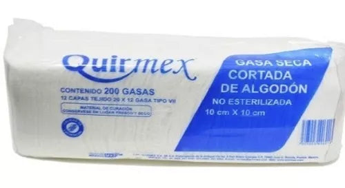 GASA SECA CORTADA No Estéril (Quirmex) 10x10cm. T20x12, 12C. c/200 Pzs.