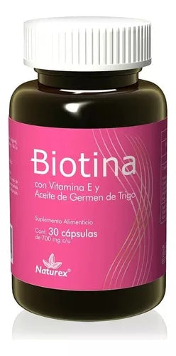 BIOTINA c/VITAMINA E y AC. GERMEN DE TRIGO (Naturex) c/30 CAPS. 700 MG.