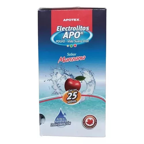 ELECTROLITOS APO Polvo Sabor Manzana Exhib. c/25 SOBS. 28.3 G.