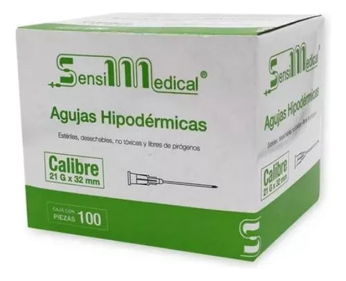 AGUJA HIPODÉRMICA (SensiMedical) 21Gx1-1/4"(32mm) Cja. c/100 Pzs.