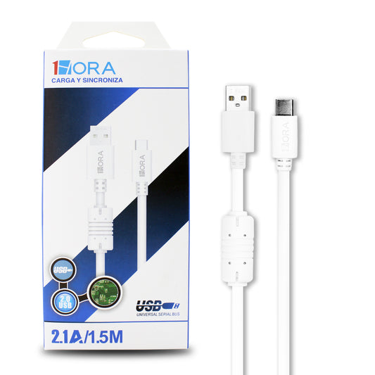 CABLE Eda. USB 2.0 / Sda. Tipo-C / 1.5 Mts. Mod. CAB150 Col. Blanco.