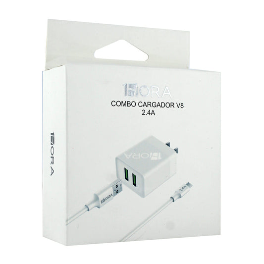 COMBO CARGADOR Mod. GAR160 Eda. USB 2.4A-5.0V / Sda. Tipo V8 / Col. Blanco.