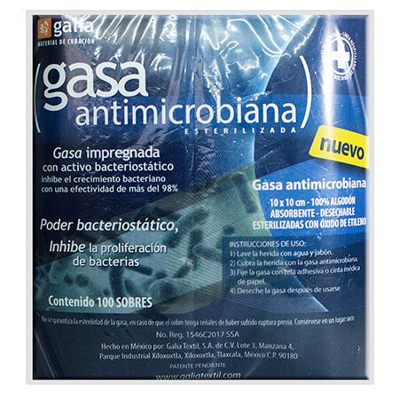 GASA ANTIMICROBIANA (Galia) Estéril 10x10cm. Paq. c/100 Sobs.