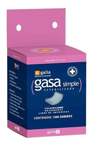 GASA SIMPLE ESTÉRIL (Galia) 10x10cm. T20x12, 8C. Refill c/100 Sobs.