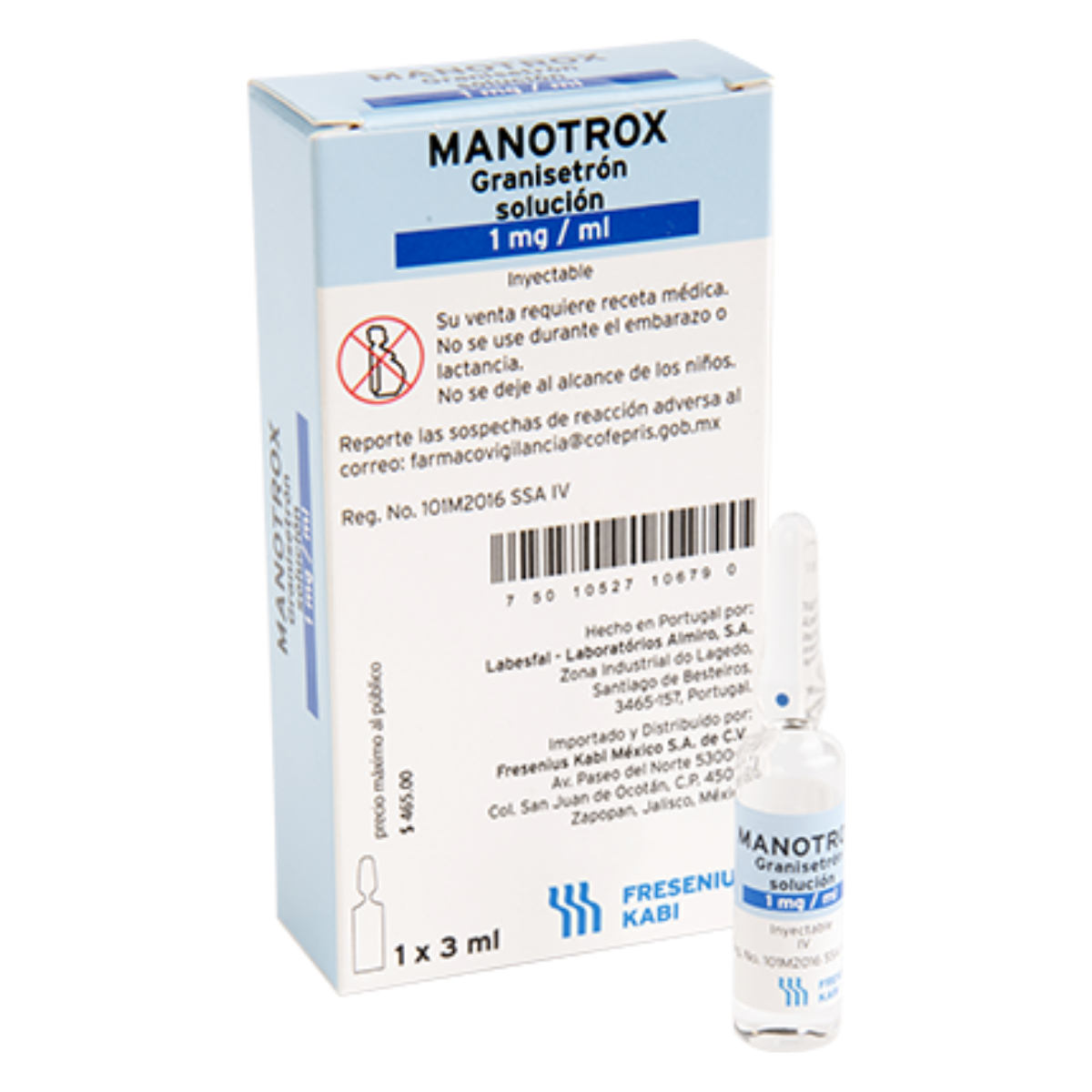 MANOTROX Sol. Iny. c/1 AMPTA. 3 ML. 1 MG/1 ML.