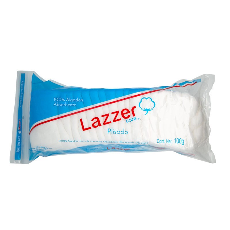 ALGODÓN ABSORBENTE PLISADO (Lazzer Care) Bolsa c/100 G.