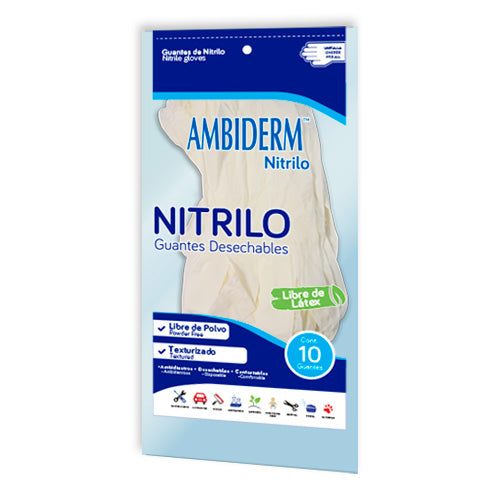 AMBIDERM NITRILO GUANTE DESECH. Blanco No Estéril U.T. Bolsa c/10 Pzs.