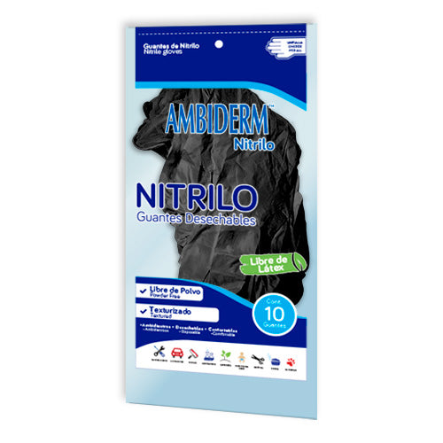 AMBIDERM NITRILO GUANTE DESECH. Negro No Estéril U.T. Bolsa c/10 Pzs.