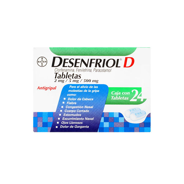 DESENFRIOL-D c/24 TABS. 2/5/500 MG.