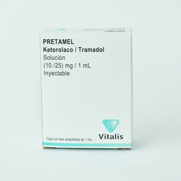 PRETAMEL Sol. Iny. c/3 AMPTAS. 10-25 MG/1 ML.