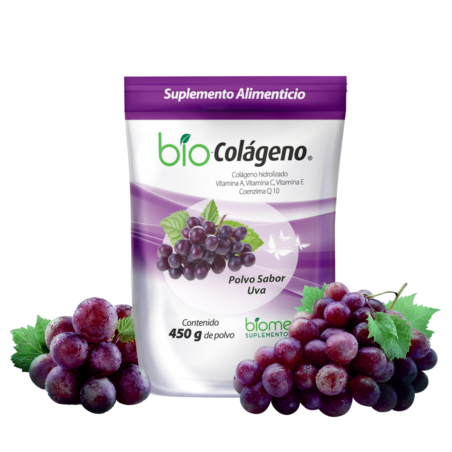 BIO-COLÁGENO POLVO Sabor Uva BOLSA c/450 G.