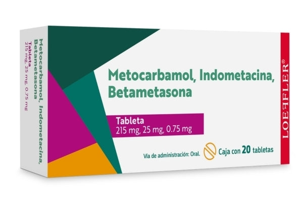 METOCARBAMOL/INDOMETACINA/BETAMETASONA (Loeffler) c/20 TABS. 215/25/0.75 MG.