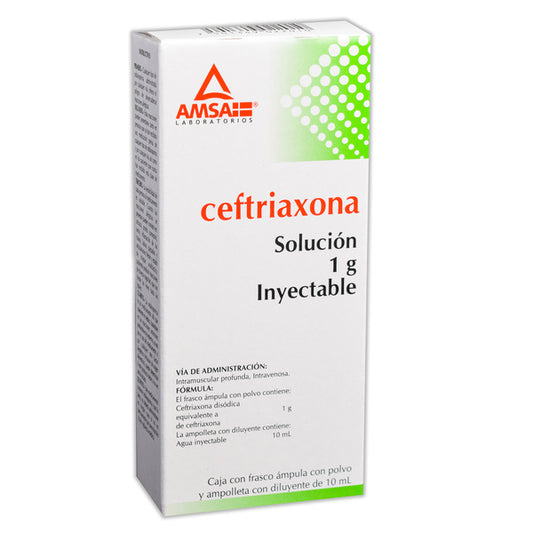 CEFTRIAXONA (Amsa) Sol. Iny. IV. c/1 FCO. AMP. 1 G/10 ML.