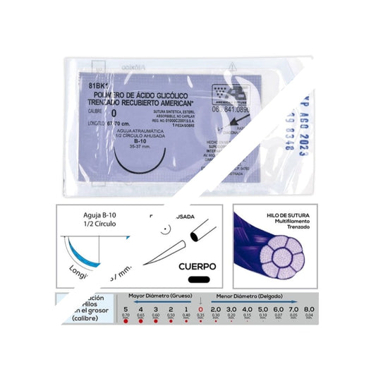 ÁCIDO GLICÓLICO T.R. (American) Cal. 2-0/L: 67-70cm/Aguja B-10 Sob. c/1 Pza