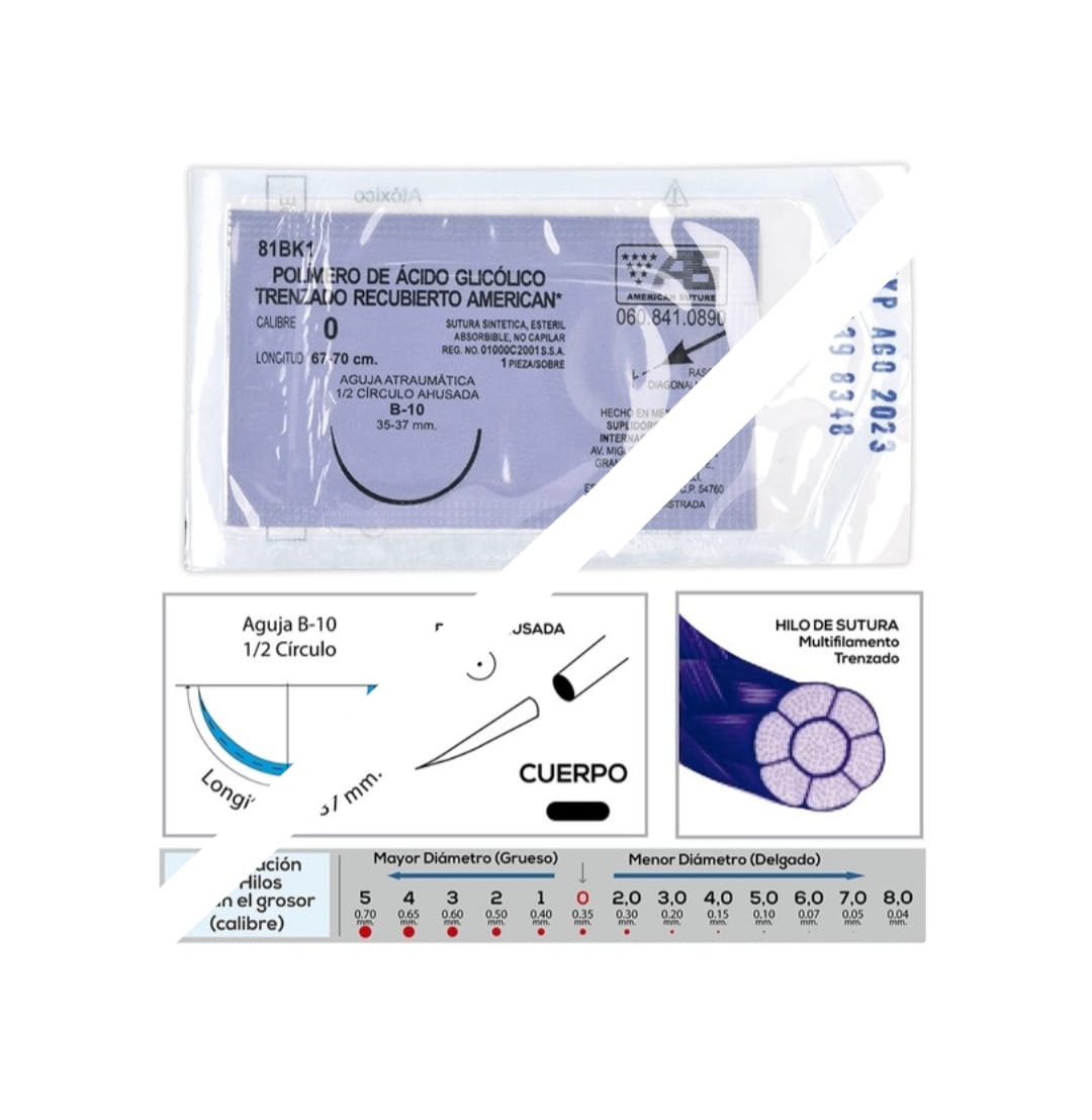 ÁCIDO GLICÓLICO T.R. (American) Cal. 3-0/L: 67-70cm/Aguja B-5 Sob. c/1 Pza.