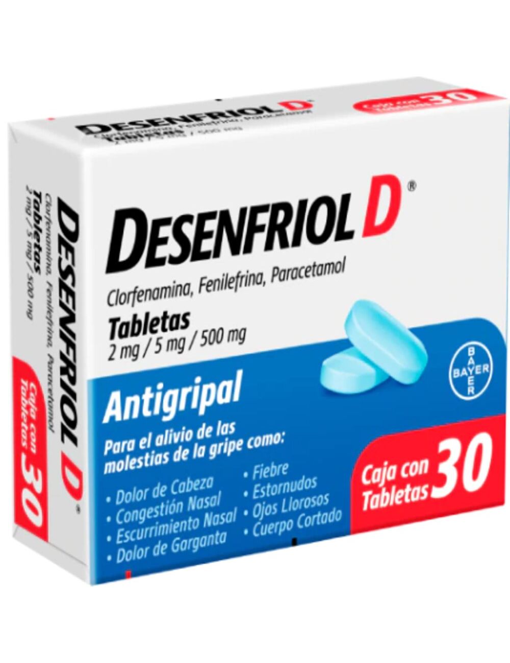 DESENFRIOL-D c/30 TABS. 2/5/500 MG.