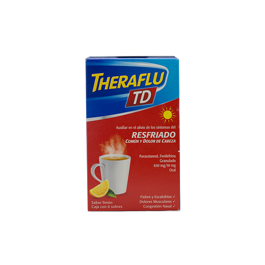 THERAFLU TD c/ 6 SOBS. GRANULADO Sabor Limón 650/10 MG.