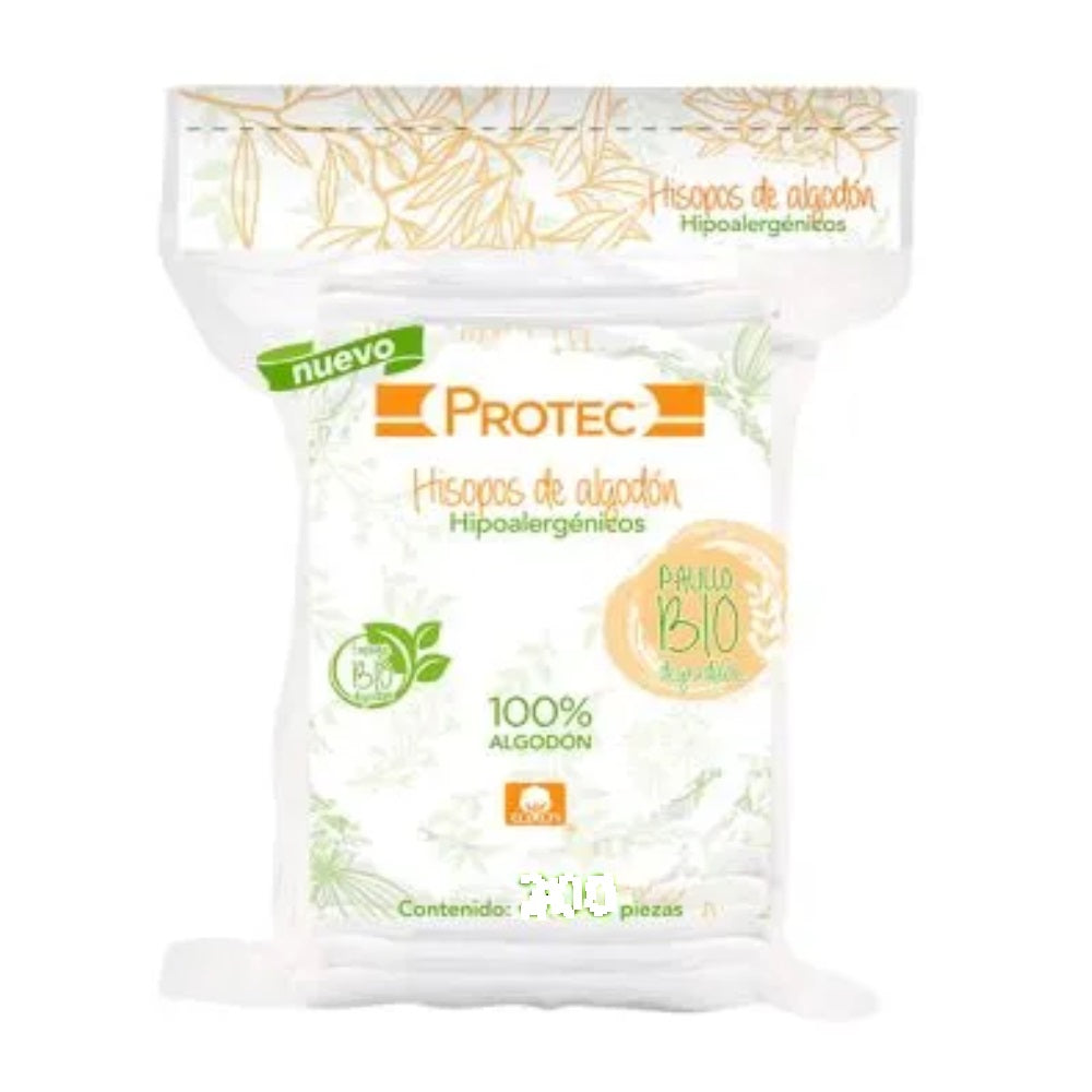 HISOPOS DE ALGODÓN Biodegradables (Protec) Bolsa c/100 Pzs.