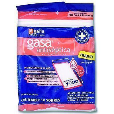 GASA ANTISÉPTICA (Galia) Estéril 10x10cm. Bolsa. c/10 Sobs.