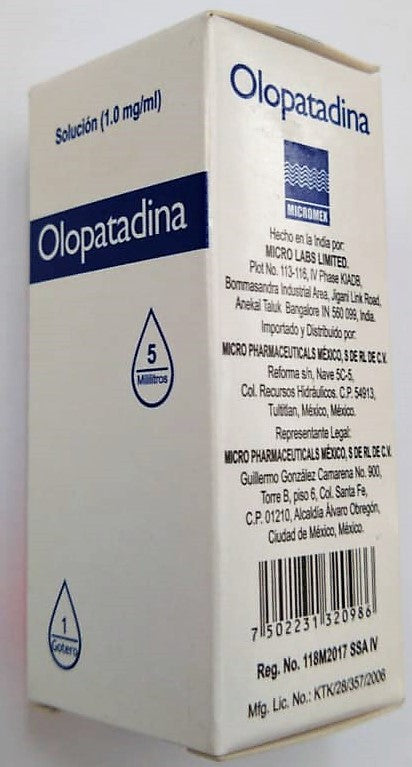 OLOPATADINA (Micromex) SOL. Oft. Fco. Gotero 5 ML. 1 MG/1 ML.