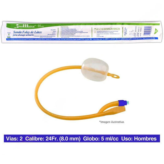 SONDA FOLEY de LATEX (SensiMedical) 2V/GLB 5/Cal. 24 Fr. c/1 Pza.