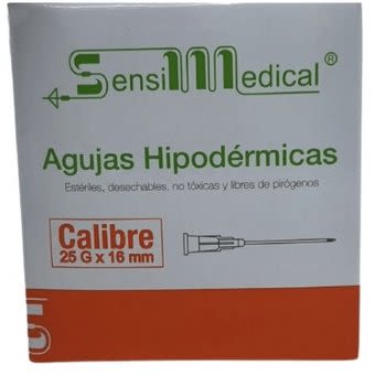 AGUJA HIPODERMICA (Sensimedical) 25Gx5/8"(16mm) Cja. c/100 Pzs.