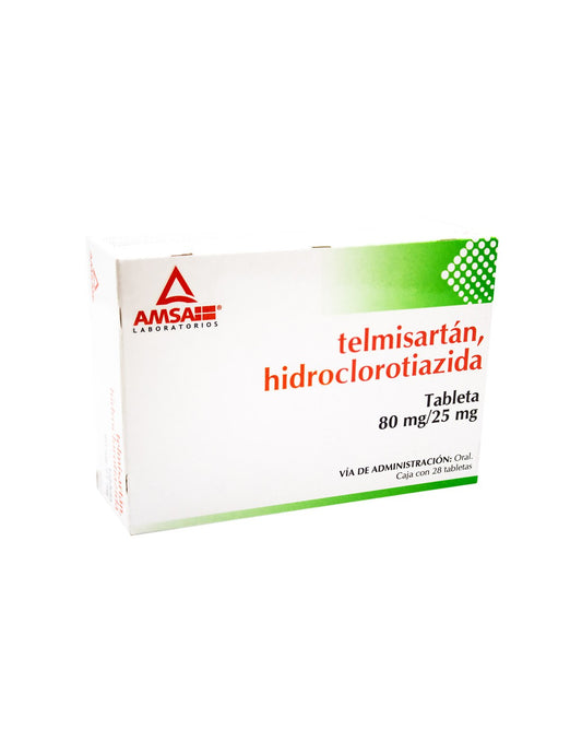 TELMISARTÁN/HIDROCLOROTIAZIDA (Amsa) c/28 TABS. 80/25 MG.