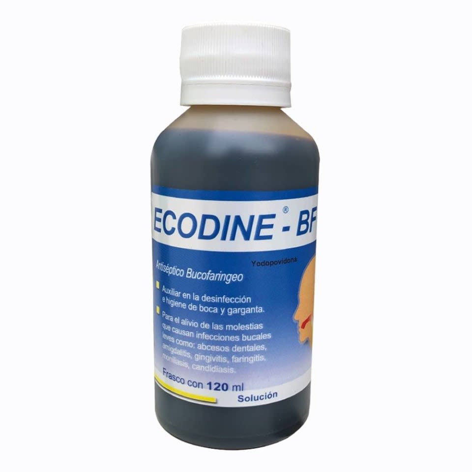 ECODINE-BF Solución Antiséptica Bucofaríngeo Fco. 120 ML. 8 G/100 ML.