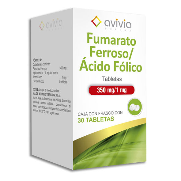 FUMARATO FERROSO/ÁCIDO FÓLICO (Avivia) c/30 TABS. 350/1 MG.