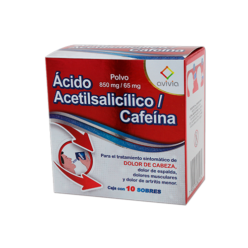 ÁCIDO ACETILSALICÍLICO/CAFEÍNA (Avivia) c/10 SOBS. POLVO 850/65 MG.
